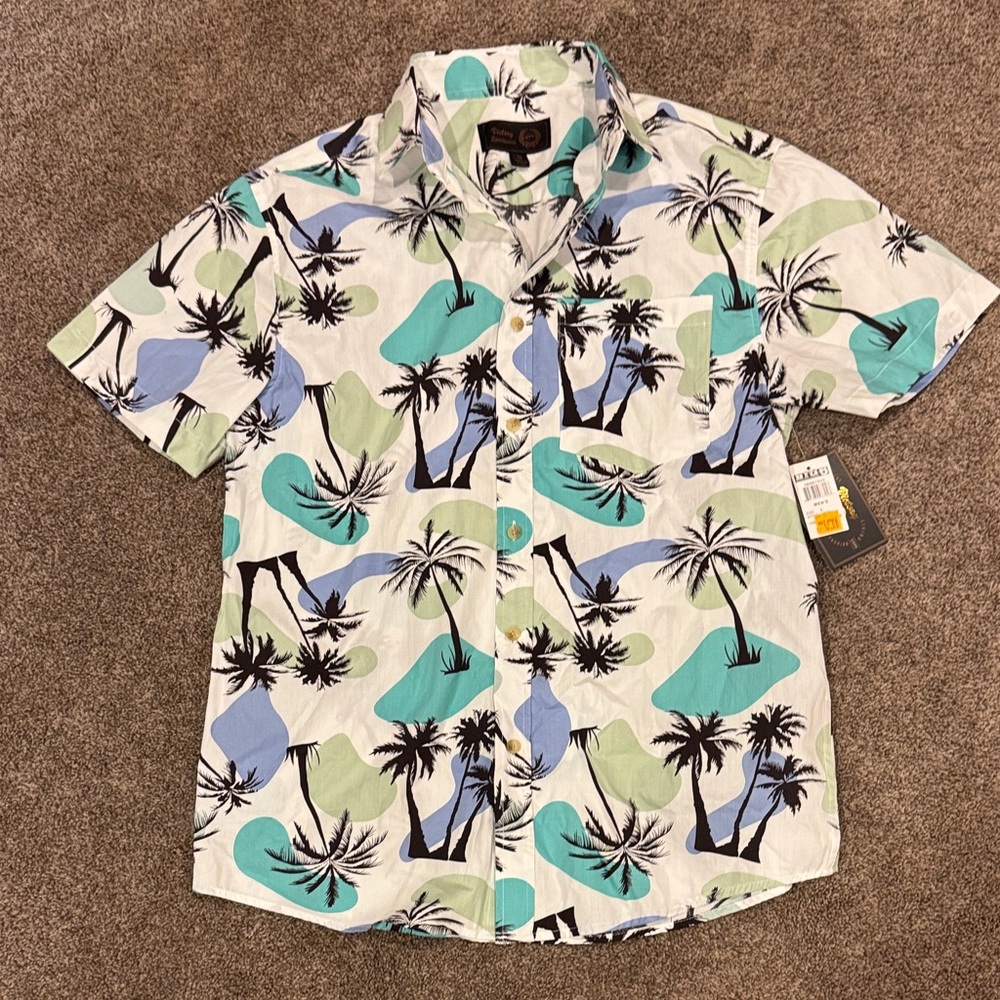 Cubavera Tropical Palm Print Shirt - Blue, Green, White